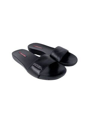 Prada Saffiano Leather Black Slide Sandals